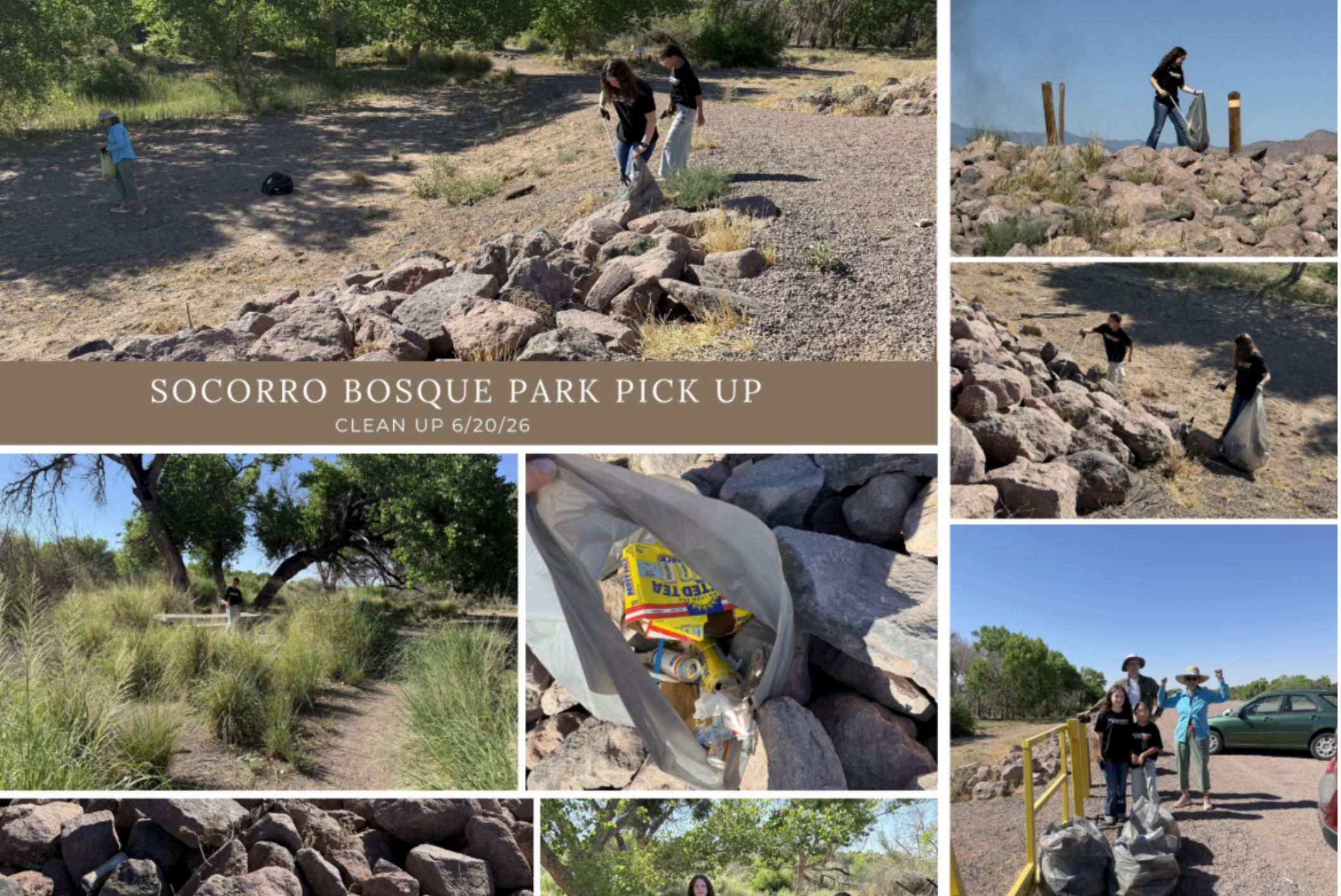 Collage of Young AMbassador picking up trash in Socorro county